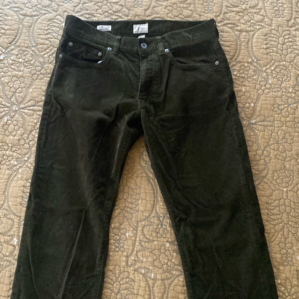 J.Crew Mens slim corduroy pants, size 30x34 in forest green- EUC!!